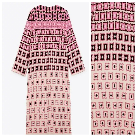 NWT. Zara Pink Geometric Printed Midi Dress. Size XS. - Picture 7 of 10